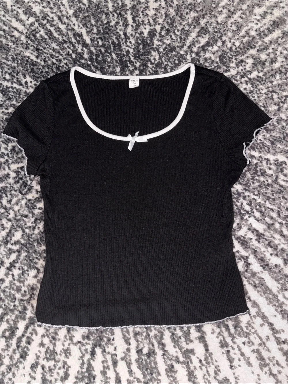 Black Ribbed Scoop Neck Top with White Trim